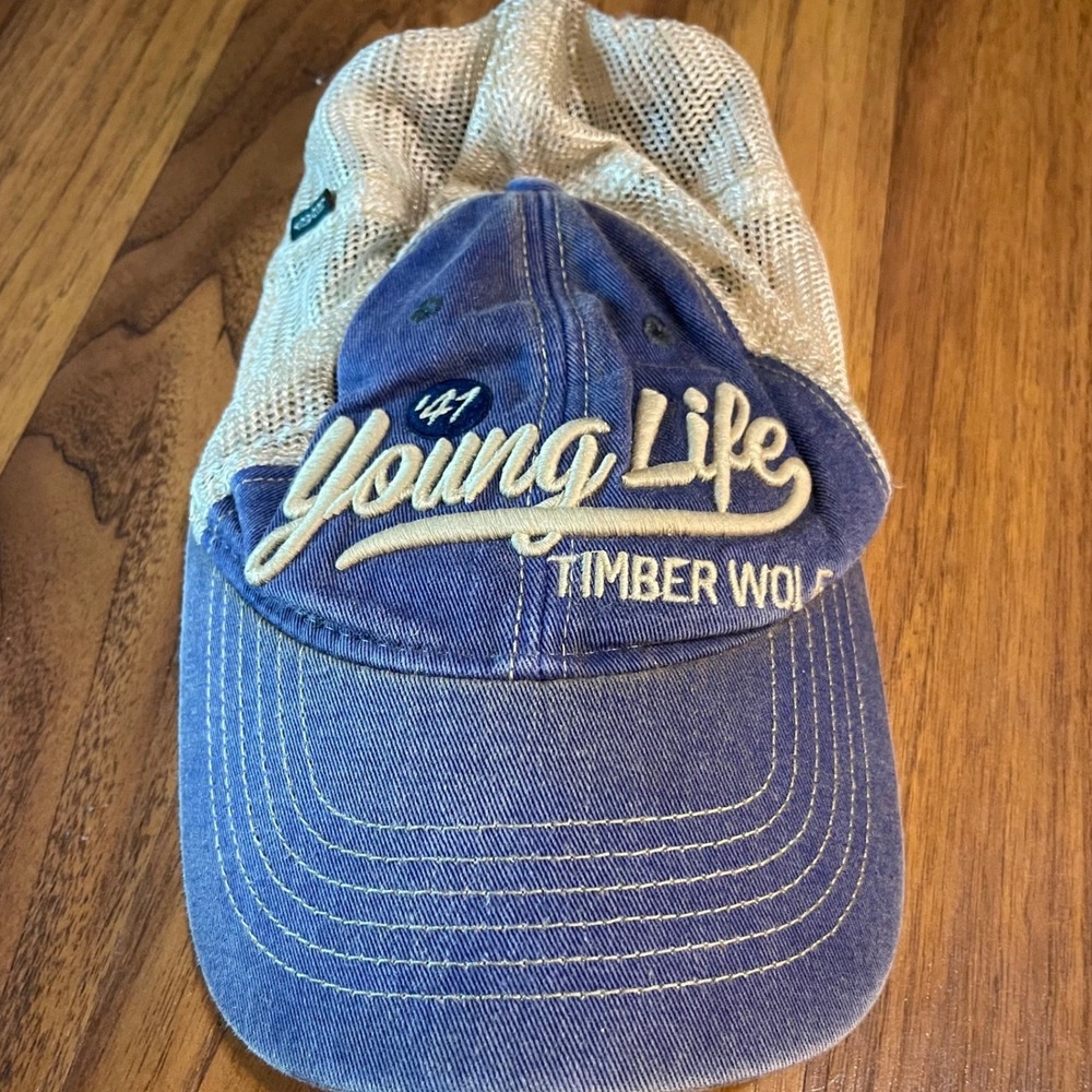 Legacy Young Life Timber Wolf Lake Trucker Hat Blue Mesh Snapback Cap Mens OSFA